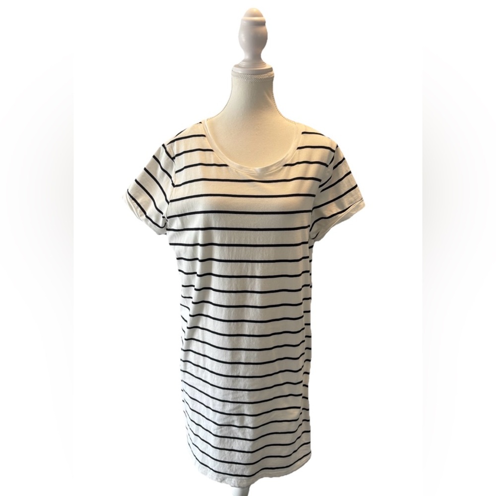 Lulus Striped Cap Sleeve T-Shirt Dress Cotton Black White XL Relaxed Fit Lined